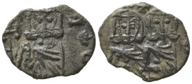 Constantine V with Leo IV (741-775). Æ 40 Nummi (19mm, 2.07g). Syracuse, 751-775. Crowned facing busts of Constantine and Leo IV, each wearing chlamys...
