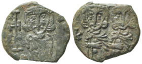 Constantine V with Leo IV (741-775). Æ 40 Nummi (19mm, 3.18g). Syracuse, 751-775. Crowned facing busts of Constantine and Leo IV, each wearing chlamys...