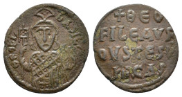 Theophilus (829-842). Æ Follis (26,4 mm, 10,51 g). Constantinople. Sear 1667. Very fine.