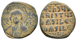 Basil II Bulgaroktonos, with Constantine VIII (976-1025 AD). Æ Follis (26,4 mm, 10,51 g). Constantinople. Sear 1813. Good fine.