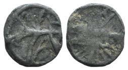 British Lead Token, c. 14th-17th century (21mm, 4.29g). Stranded cross. R/ Wheel. Cf. Martin Dean, “Lead Tokens from the River Thames at Windsor and W...