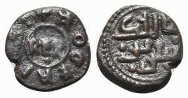 Italy, Sicily, Messina. Tancredi and Ruggero (1089-1194). Æ Follaro (13mm, 2.03g, 12h). REX within circle and Kufic legend. R/ Kufic legend. Spahr 139...