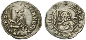 Italy, Venezia. Marco Cornaro (1365-1367). AR Soldino (16mm, 0.49g, 12h). Doge kneeling l., holding banner. R/ Lion of St. Mark l., holding banner; 3 ...
