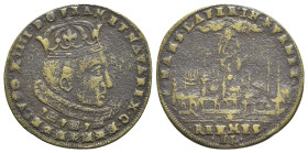 France. Louis XIV. Reims Coronation Medal (27mm, 4.07g, 12h). Crowned bust r. R/ View of the city Reims. Sb.43. Near VF