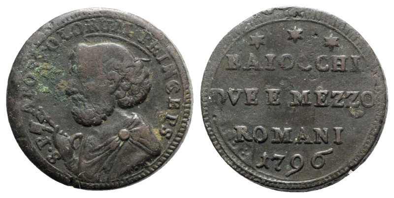 Italy, Papal. Roma, Pio VI (1774-1799). Æ Sampietrino da 2 1/2 Baiocchi 1796 (29...