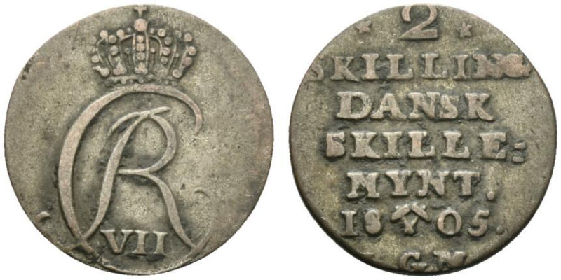 Norway, Christian VII (1766-1808). 2 Skilling 1805 (18mm, 1.53g, 12h). KM 270. V...