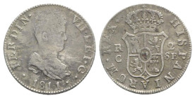 Spain, Ferdinando VII (1808-1833). AR 2 Reales 1812 SF, Traveling mint (26mm, 5.27g, 12h). KM 474.2. Good Fine
