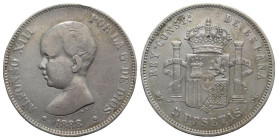 Spain, Alfonso XIII (1886-1931). AR 5 Pesetas 1888 (37mm, 24.72g, 6h). Davenport 342. VF