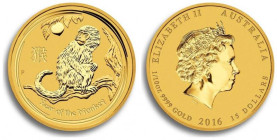 AUSTRALIA. 15 Dollars 2016, Lunar Series II, Year of the Monkey, 1/10 oz fine gold, UNC