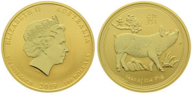 AUSTRALIA. 100 Dollars 2019, Lunar Series III, Year of the Pig, 1 oz fine gold, UNC