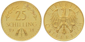 AUSTRIA. 25 Schilling 1931, gold, UNC-
