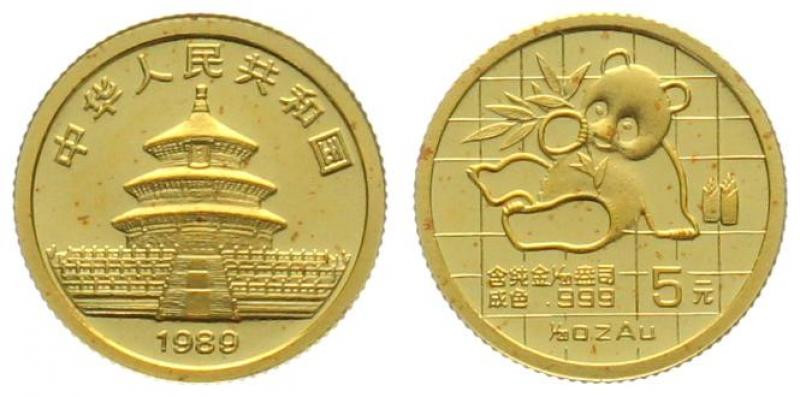 CHINA. 5 Yuan 1988, Panda, 1/20 oz fine gold, UNC

Gold 1.56g (0.999)