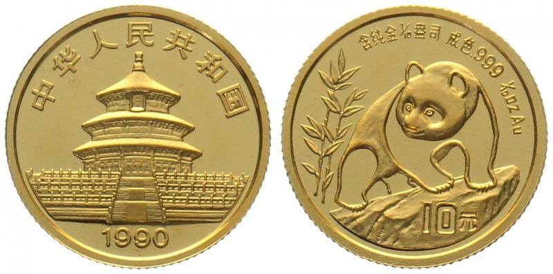 CHINA. 10 Yuan 1990, Panda, 1/10 oz fine gold, UNC

Gold 3.11g (0.999)