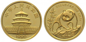CHINA. 10 Yuan 1990, Panda, 1/10 oz fine gold, UNC
