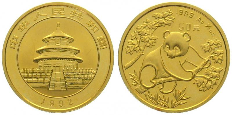 CHINA. 50 Yuan 1992, Panda, 1/2 oz fine gold, UNC

Gold 15.55g (0.999)