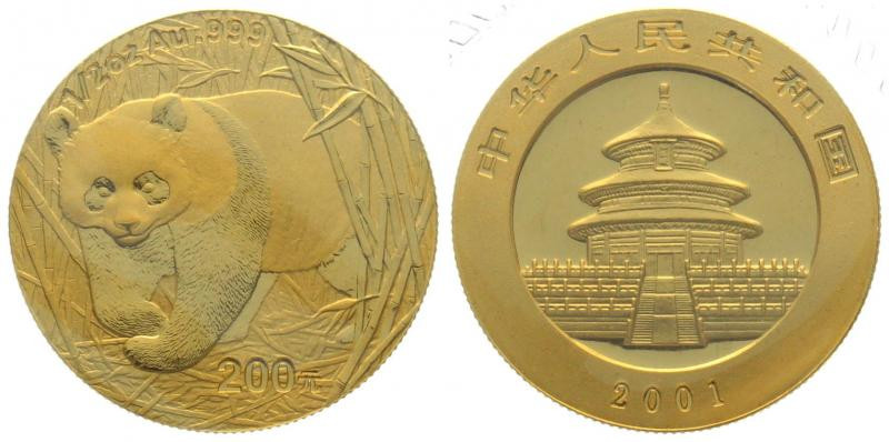 CHINA. 200 Yuan 2001, Panda, 1/2 oz fine gold, sealed BU

Gold 15.55g (0.999)