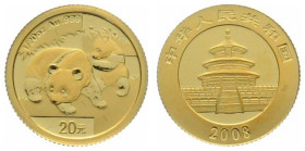 CHINA. 20 Yuan 2008, Panda, 1/20 oz fine gold, UNC