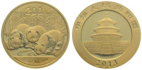 CHINA. 200 Yuan 2013, Panda, 1/2 oz fine gold, sealed BU