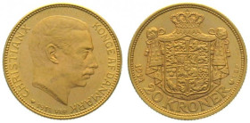 DENMARK. 20 Kroner 1914, Christian X, gold, UNC-