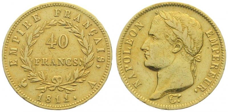 FRANCE. 40 Francs 1811 A, Napoleon I, gold, VF-XF

Gold 12.9g (0.900)
