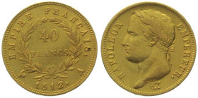 FRANCE. 40 Francs 1812 A, Napoleon I, gold, VF-XF