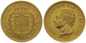 SARDINIA. 80 Lire 1827 L, Carlo Felice, gold, XF