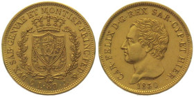 SARDINIA. 80 Lire 1830 P, Carlo Felice, gold, AU