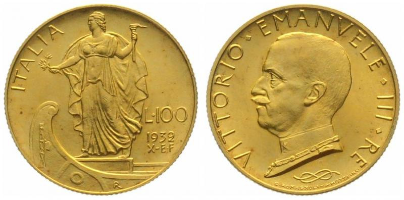 ITALY. Kingdom, 100 Lire 1932 R Yr. X, Vittorio Emanuele III, gold, UNC

KM # ...