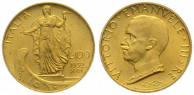 ITALY. Kingdom, 100 Lire 1932 R Yr. X, Vittorio Emanuele III, gold, UNC