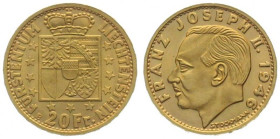 LIECHTENSTEIN. 20 Franken 1946, Franz Josef II, gold, UNC