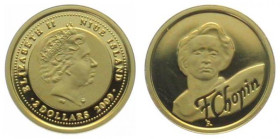 NIUE. 2 Dollars 2009, Frederic Chopin, gold, Proof