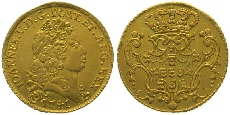PORTUGAL. 4 Escudos 1741, Joao V, gold, AU

KM # 221.9. 4 Ecudos = Peca = 6400...