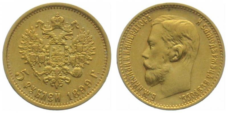 RUSSIA. 5 Roubles 1899, Nicholas II, gold, XF-

Y# 62. Gold 4.3013g (0.900)