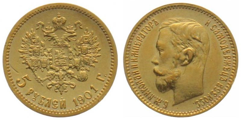 RUSSIA. 5 Roubles 1901, Nicholas II, gold, XF-

Y# 62. Gold 4.3013g (0.900)