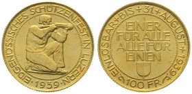 SWITZERLAND. 100 Franken 1939 B, Luzern Shooting Festival, gold, UNC-