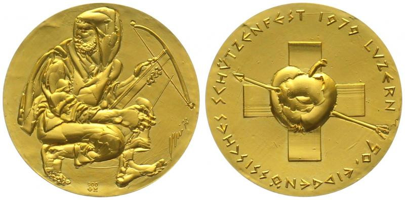 HANS ERNI. Gold medal, Shooting Festival Luzern 1979, gold, 33mm, UNC

Gold 32...