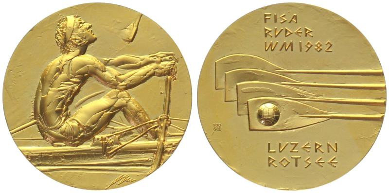 HANS ERNI. Gold medal, Rowing World Cup Luzern 1982, gold, 33mm, UNC, scarce!
...