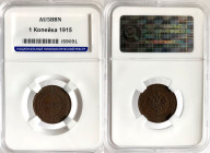 RUSSIA. 1 kopek 1915, NICHOLAS II, AU 58 BN