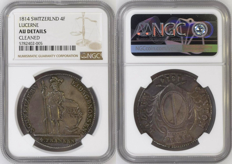 LUZERN. 4 Francs (Thaler) 1814, silver, NGC AU Details

HMZ 2-668c