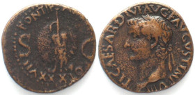 TIBERIUS. AE As 35-36 AD, Rudder across globe