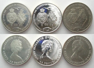 ASCENSION ISLAND. Full set 25 Pence 1981, Royal Wedding, Charles & Diana, in Cu-Ni, silver Prooflike & silver Proof