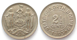 BRITISH NORTH BORNEO. 2-1/2 Cents 1903 H, Cu-Ni, UNC!