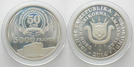 BURUNDI. 5000 Francs 2014, 50TH ANNIVERSARY OF CENTRAL BANK, silver, Proof