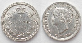 CANADA. 5 Cents 1858, small date, VICTORIA, silver, AU!