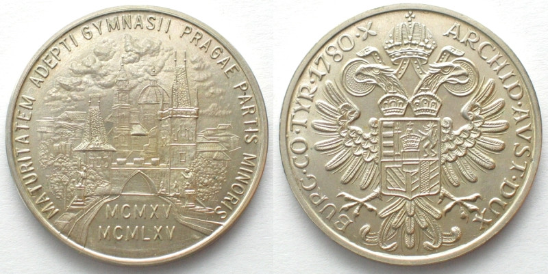 CZECHOSLOVAKIA. 1965 silver medal MATURITATEM ADEPTI GYMNASII PRAGAE PARTIS MINO...