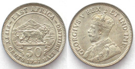 EAST AFRICA. 50 Cents 1921, GEORGE V, silver, UNC!