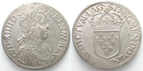 FRANCE. Ecu 1653 S, Troyes mint, LOUIS XIV, silver, AU!