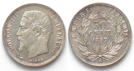 FRANCE. 50 Centimes 1857 A, NAPOLEON III, silver, UNC!