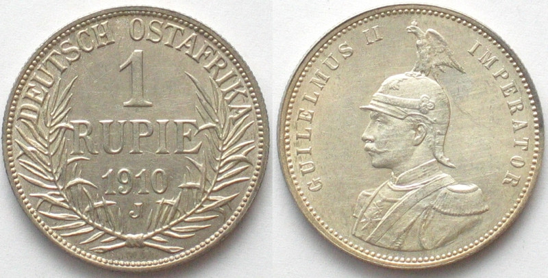 GERMAN EAST AFRICA 1 Rupie 1910 J, WILHELM II, silver SCARCE! UNC-!

Jaeger 72...