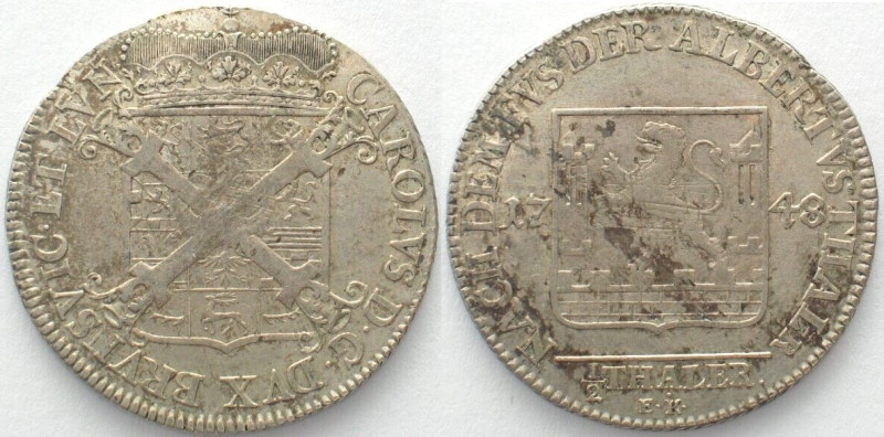 BRAUNSCHWEIG-WOLFENBÜTTEL. 1/2 Thaler 1748 EK, Karl I, silver, VF+

KM 931. Ju...